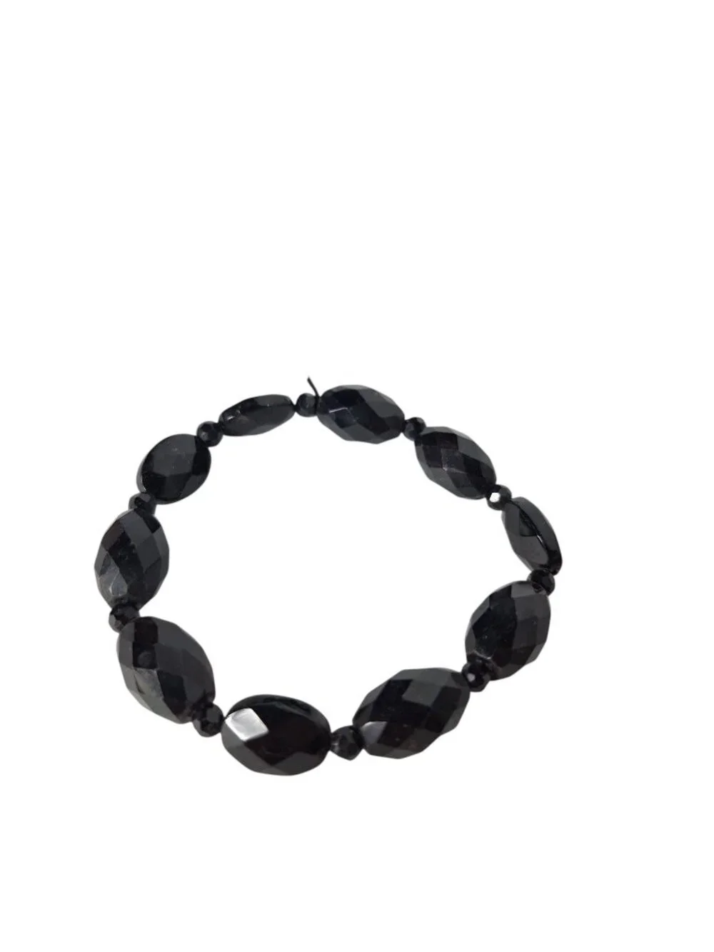 Black Faceted Glass Beaded Stretch Bracelet Jet Boho Chic Vintage Style Gothic